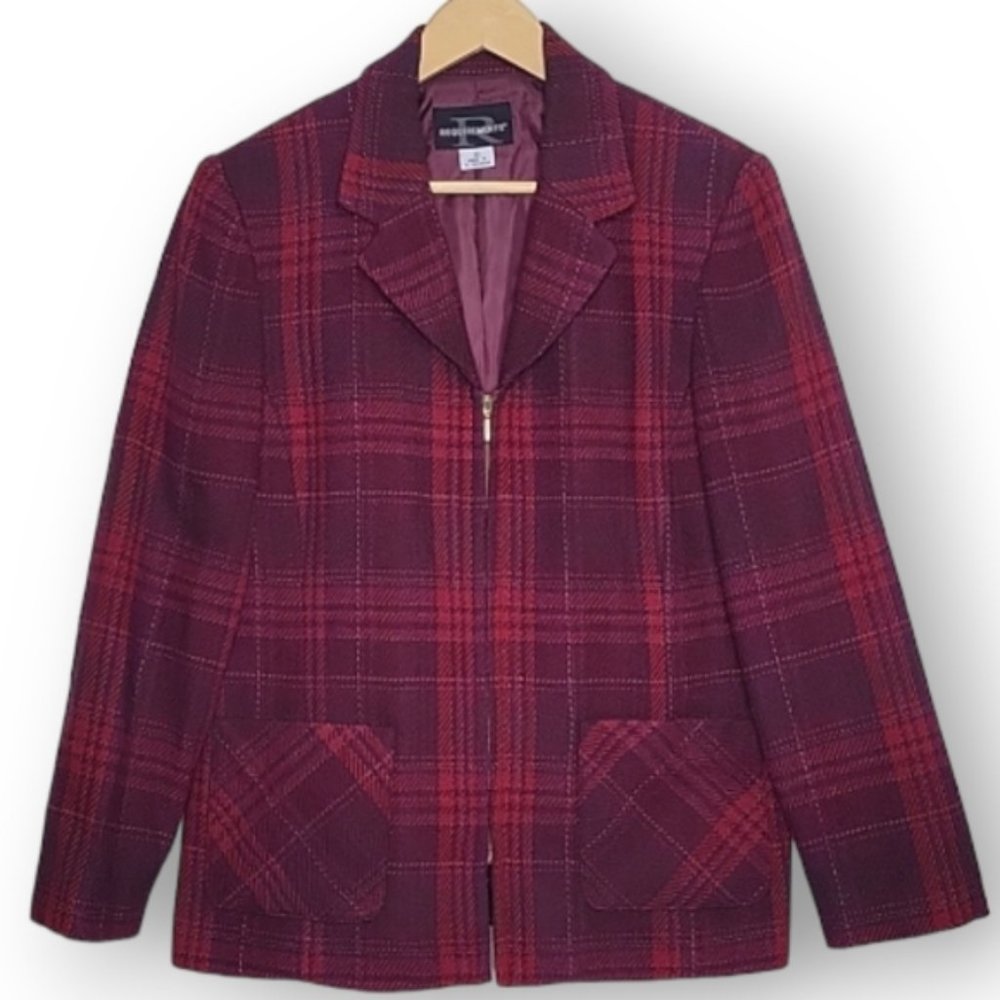 Requirements Wool Plaid Zipper Jacket, Size 10